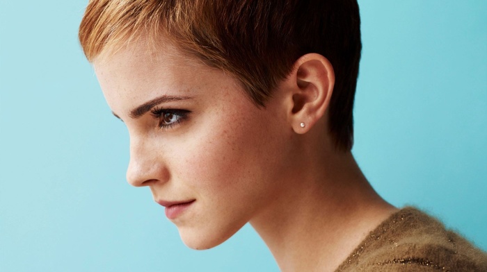 actress, girl, freckles, face, short hair, Emma Watson