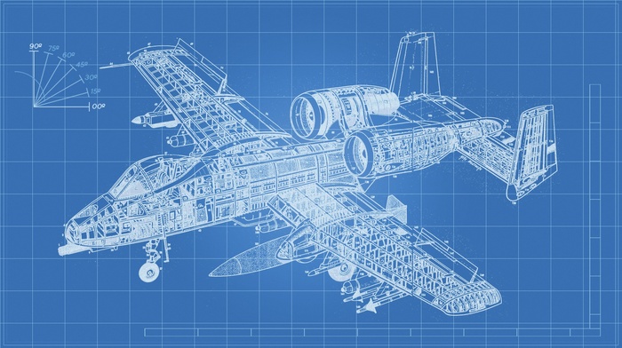 airplane, engineering, A, 10 Thunderbolt, blueprints, technology