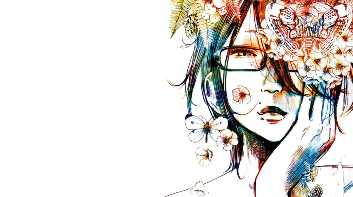 anime girls, glasses, Oyasumi Punpun, artwork, colorful, manga