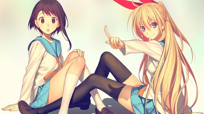 anime girls, nisekoi, school uniform, onodera kosaki, kirisaki chitoge, anime, artwork