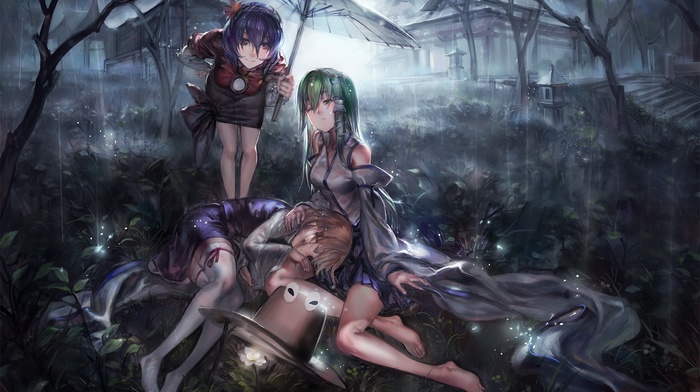 anime girls, touhou, umbrella, artwork