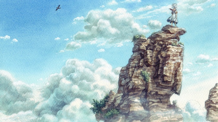 cliff, fantasy art, clouds