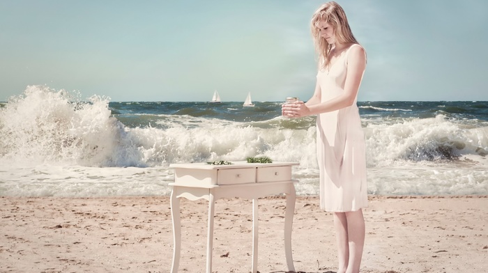 model, girl, beach