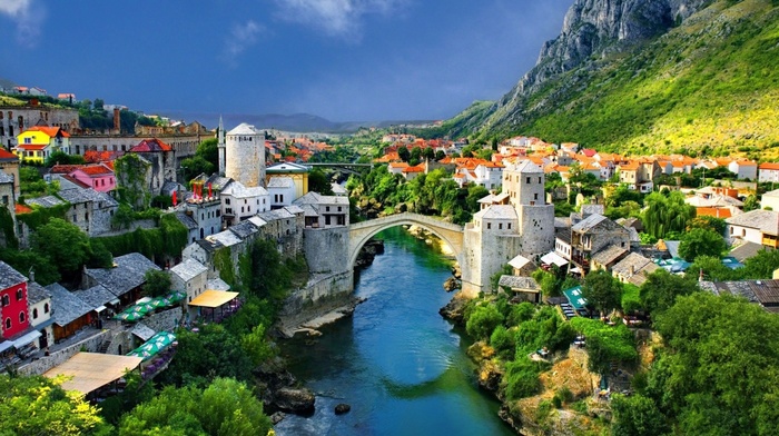 bridge, Bosnia, architecture, river, city, cityscape, Stari Most, Mostar