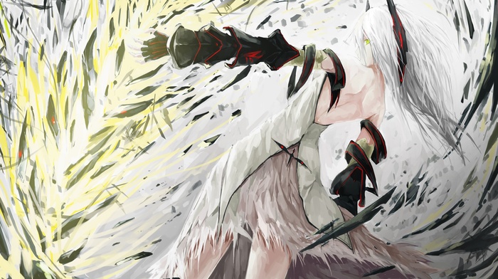 Pixiv Fantasia, green eyes, white hair