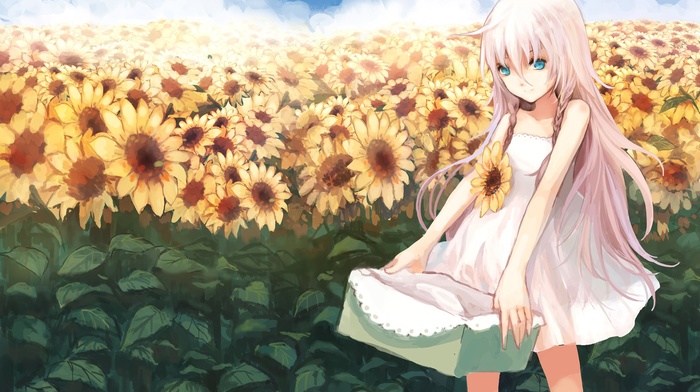 dress, sunflowers, anime girls