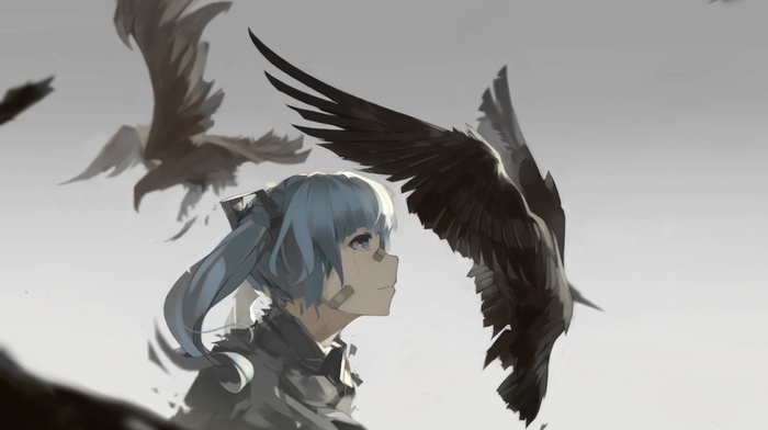 birds, crow, Hatsune Miku, Vocaloid