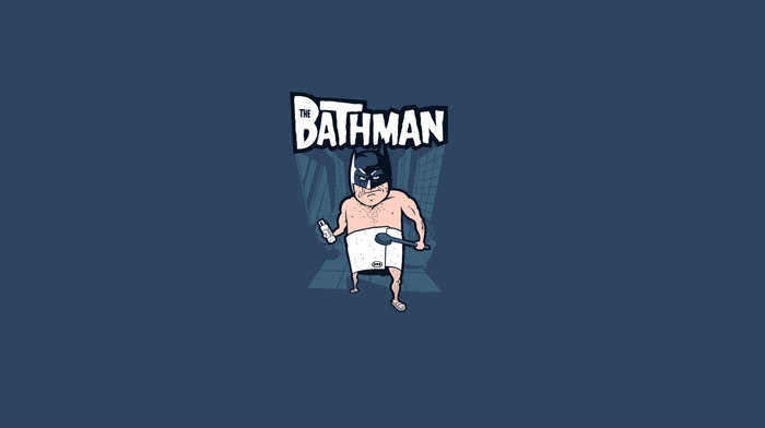 comics, flip flops, humor, bath, Batman, towel, brush, blue background, logo, simple background, minimalism