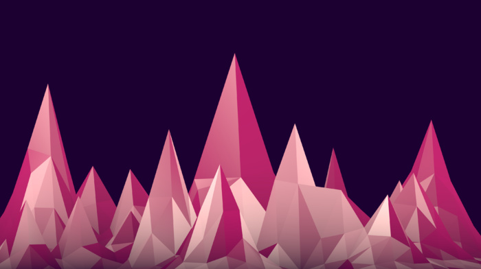 simple background, minimalism, low poly, 3D, pink, mountain, geometry, violet, digital art