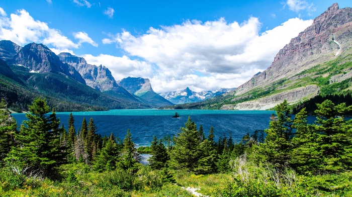 mountain, lake