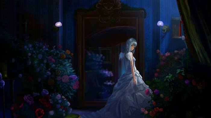 Suigintou, dress, night, flowers, mirror