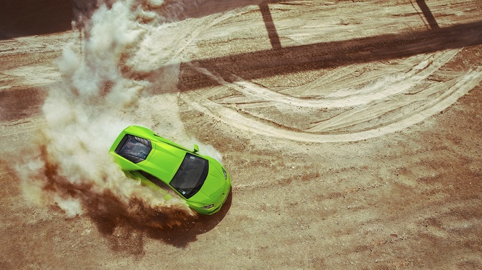 vehicle, car, green cars, Lamborghini, dust