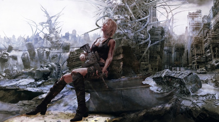 girl, Parasite Eve, gun
