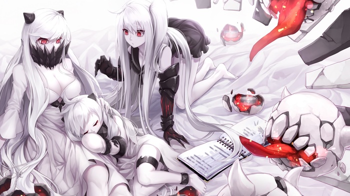 white hair, Aircraft Carrier Hime, Northern Ocean Hime, red eyes, Kantai Collection, anime