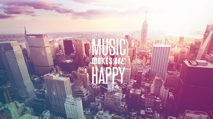 happy, city, New York City, cityscape, minimalism, music