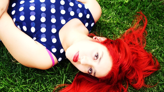 red lipstick, portrait, girl, redhead