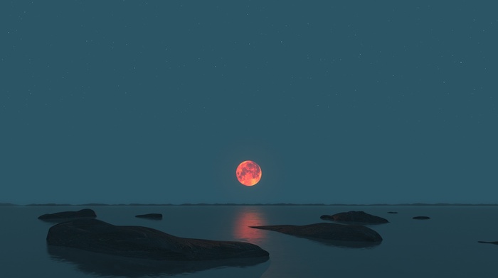 lunar eclipses, sea, moon