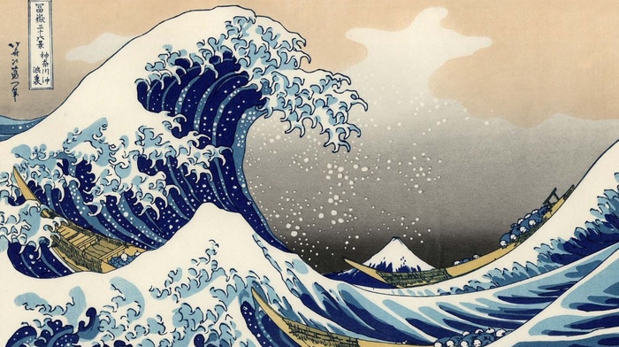 The Great Wave off Kanagawa, artwork, waves, sea, Japanese