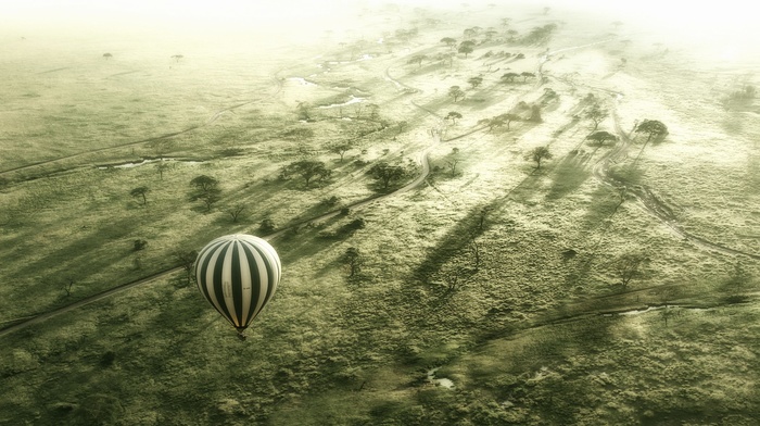 landscape, nature, hot air balloons, Africa, Serengeti