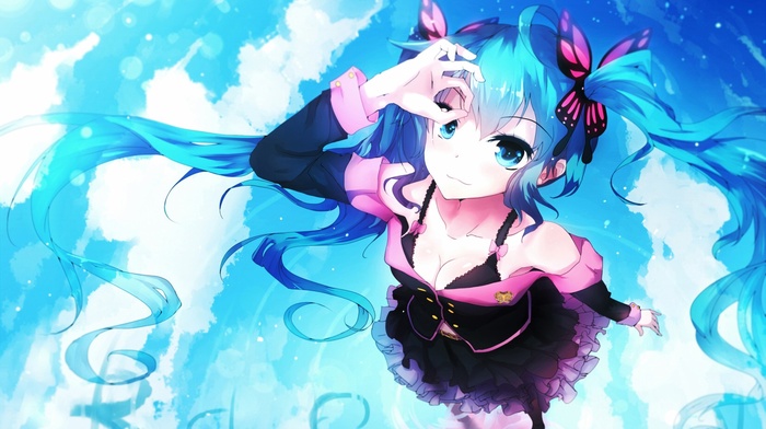 blue hair, anime girls, Vocaloid, Hatsune Miku, twintails, blue eyes