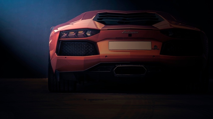 rear view, Lamborghini, orange, Lamborghini Aventador LP700, 4, car