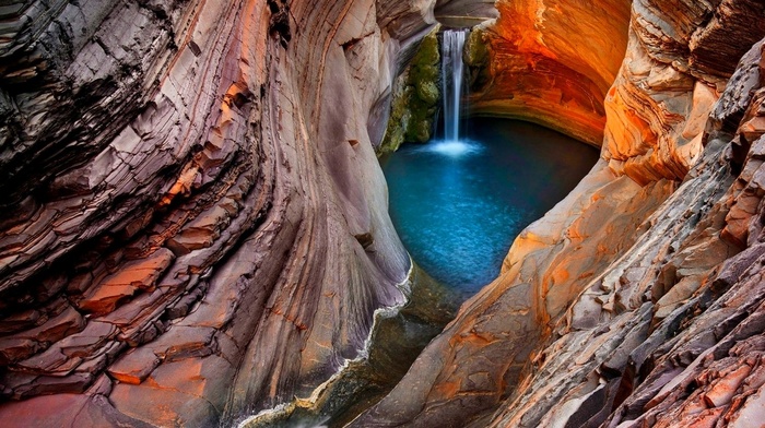 waterfall, rock, canyon, pond, Australia, landscape, water, nature