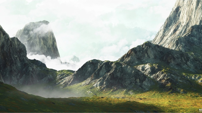 CGI, mountain, clouds