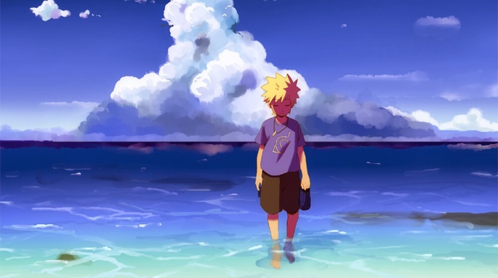 anime boys, sea, Uzumaki Naruto, clouds