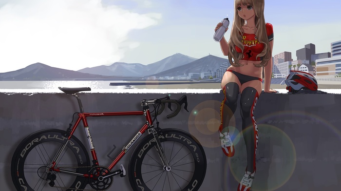 anime, panties, bicycle, anime girls