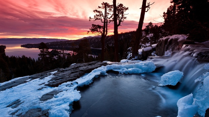 winter, snow, sunset, ice, landscape