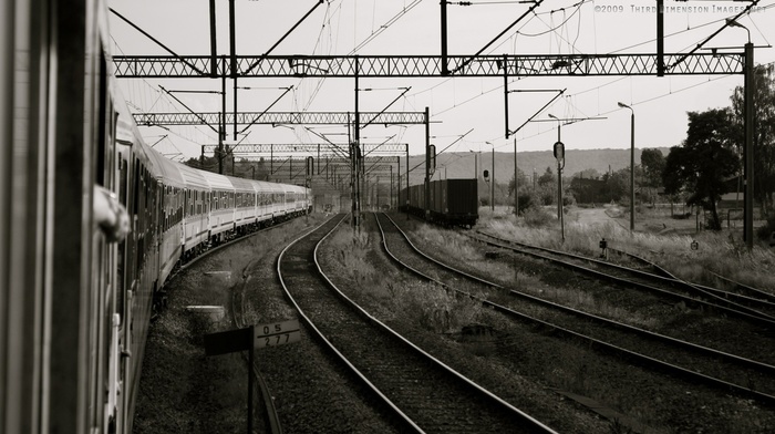 railway, train, monochrome