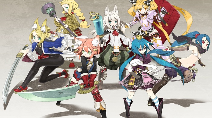 sword, anime girls, anime, fox girl, weapon, simple background