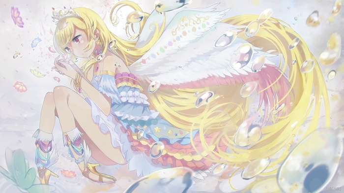 anime girls, anime, Aikatsu, princesses, wings, Hoshimiya Ichigo, blonde, long hair