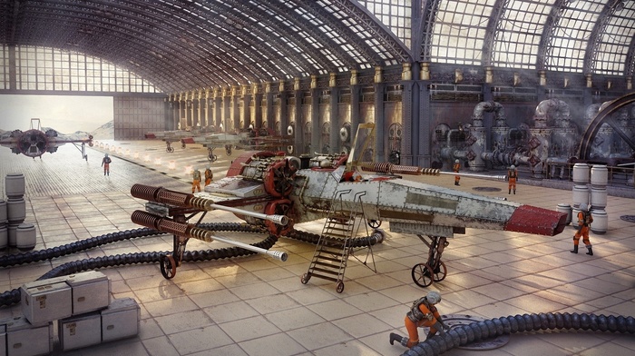 airplane, Star Wars, x, wing, hangar