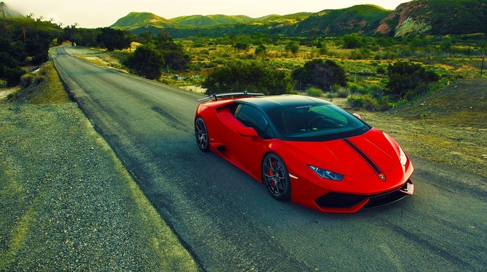 road, red cars, car, sports car, Lamborghini Huracan