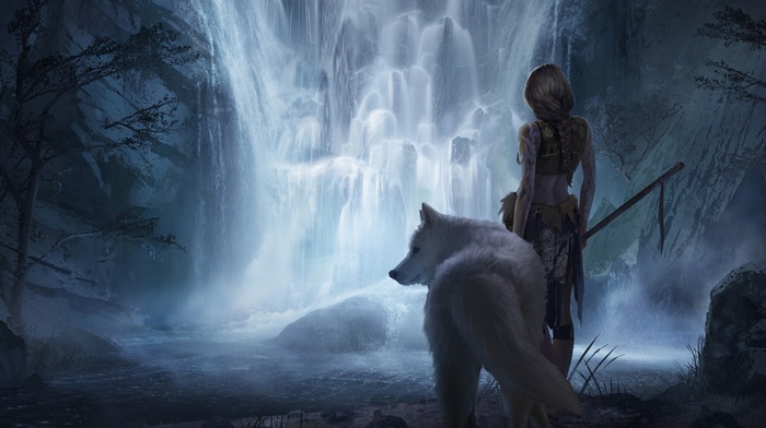wolf, fantasy art, girl