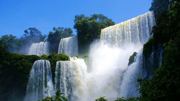 nature, waterfall, trees, landscape