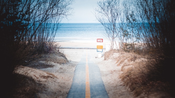 sea, nature, Omaha Beach, Latvia, road, vignette