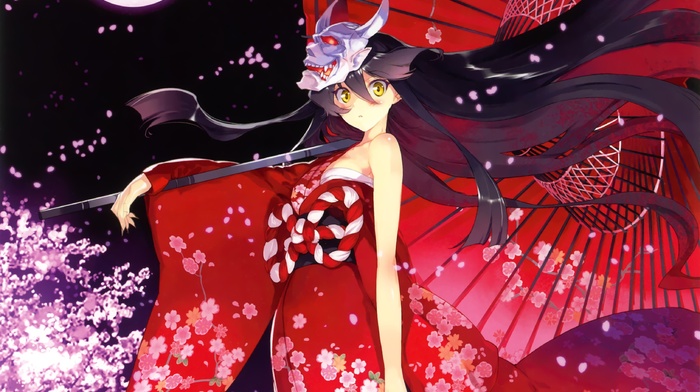 kimono, anime girls, long hair