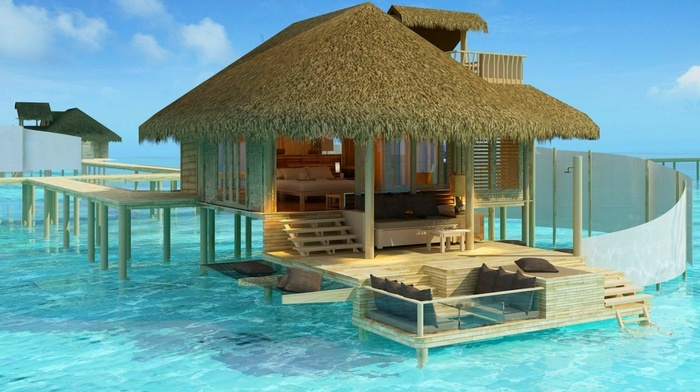 water, sea, nature, Madives Paradise, tropical, bungalow, Maldives, resort, turquoise