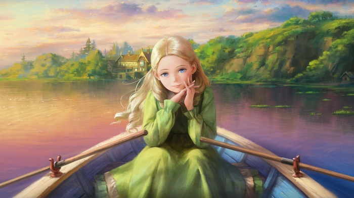 blue eyes, boat, When Marnie Was There, original characters, dress