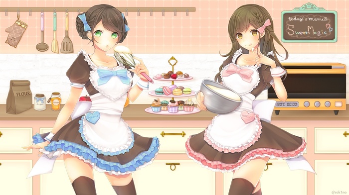 dress, thigh, highs, maid outfit, cakes