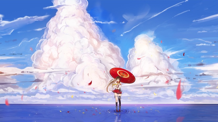 Yamato KanColle, clouds, umbrella, Kantai Collection, water