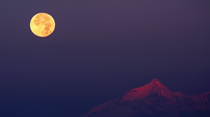 mountain, moon, evening, moonlight