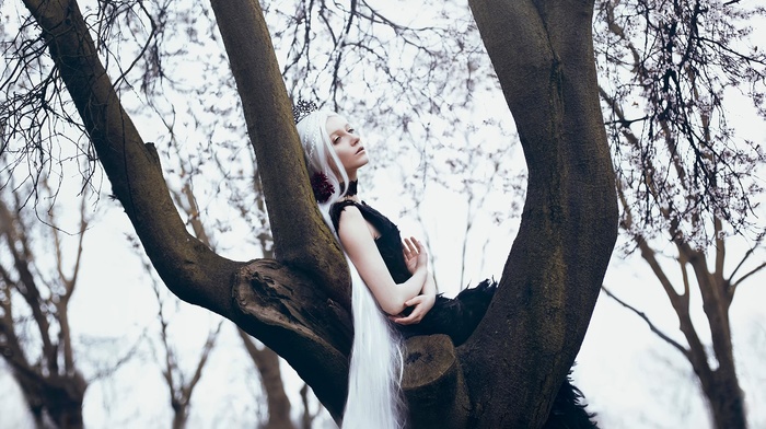 trees, girl outdoors, girl, model, white hair