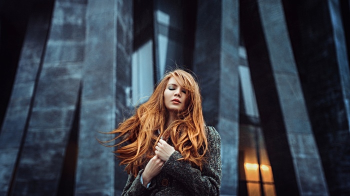 long hair, Georgiy Chernyadyev, redhead, girl outdoors, girl