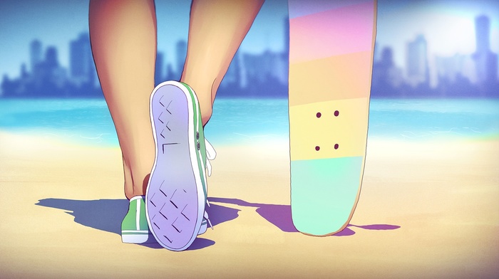 legs, people, beach, skateboard