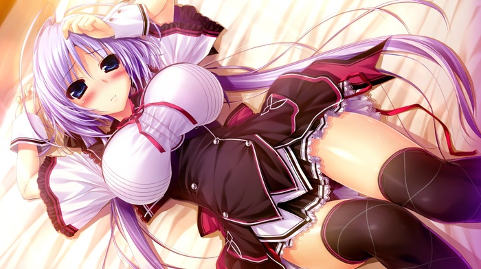 in bed, long hair, anime girls