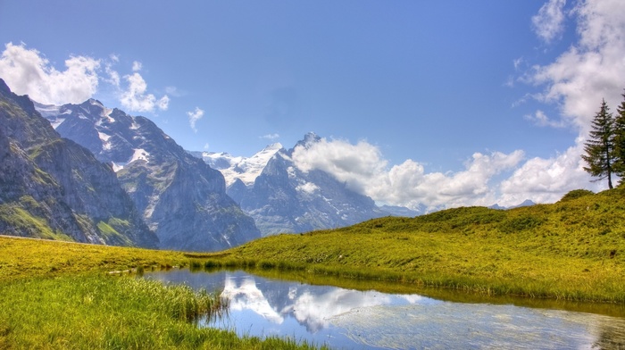 mountain, lake