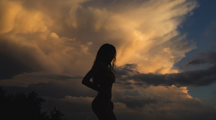 Aleksandr Mavrin, nature, sky, girl, brunette